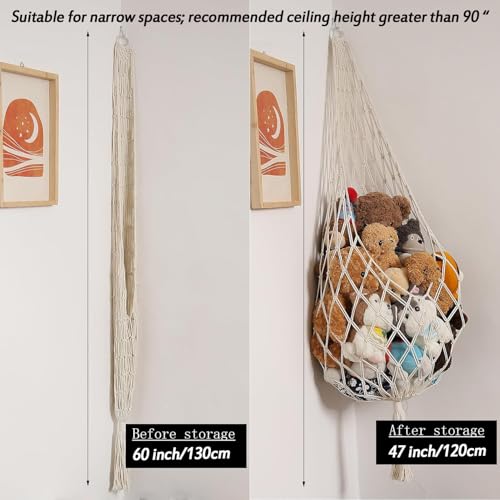 Boho Macrame Stuffed Animal Hammock for Corner Storage