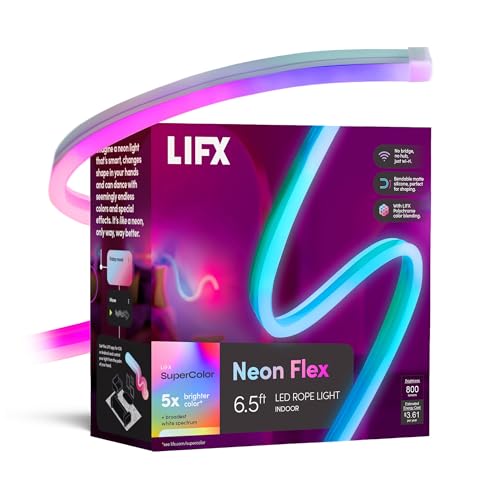 Flexible Neon LED Rope Light 6.5ft, Color Changing Smart Ambient Lighting