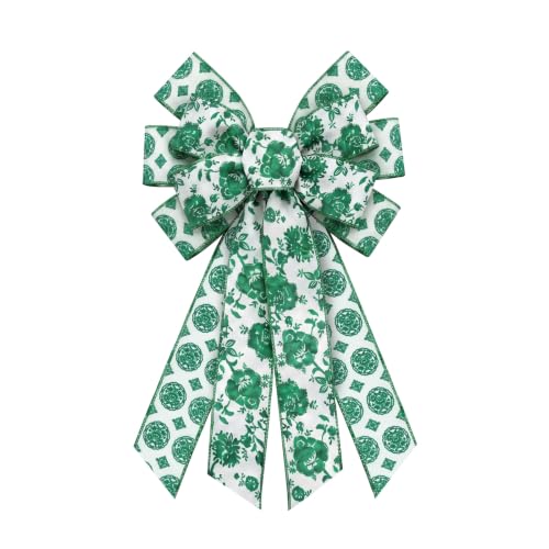Habbiful Style A Large Chinoiserie Green Floral Bow for Wreath & Holiday Decor