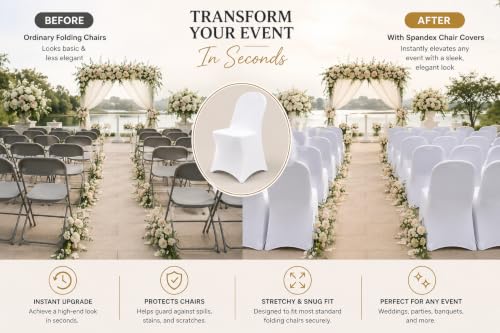 10 Pack White Stretch Polyester Folding Chair Covers – Universal Fit