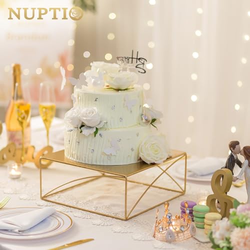 NUPTIO Gold 12.2 Inch Square Cake Stand, Metal Dessert Risers for Weddings