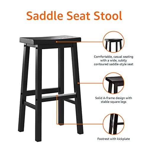 Solid Wood Saddle Seat Bar Stools with Footrest, 29-Inch - Set of 2, Black