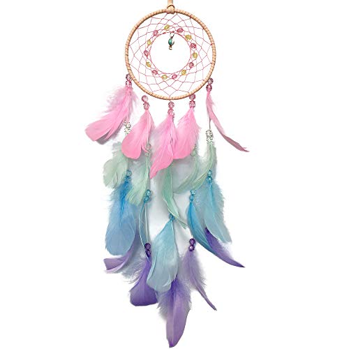 Colorful Handmade Moon Dream Catcher Feather Wall Hanging Decor