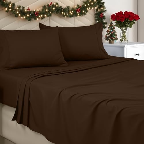 Utopia Bedding Queen Sheet Set - Brushed Microfiber - Soft Bed Sheets for Queen Size Bed Set - Includes 1 Fitted, 1 Flat, & 2 Pillow Cases - Deep Pocket (Brown)