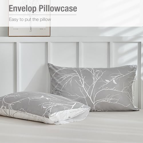 Reversible Botanical Branch Duvet Cover Set - King Size 3-Piece Bedding