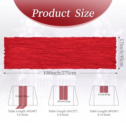 Red Cheesecloth Table Runner 17x108 Inches - Boho Sheer Fabric Set of 8