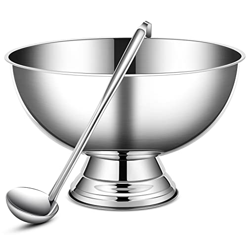 3-Gallon Stainless Steel Punch Bowl with Ladle and Footed Base