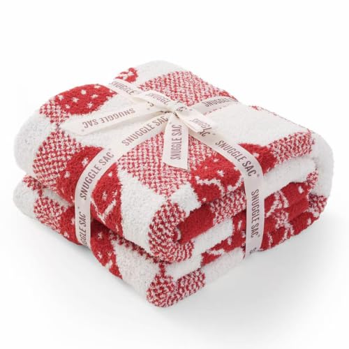 Strawberry Checkered Throw Blanket 50x60 in - Snuggle Sac Microfiber, Cozy Reversible