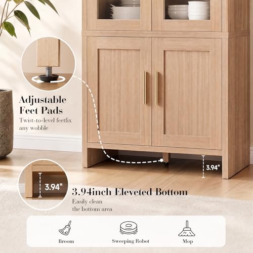 77-Inch Tall Kitchen Pantry Cabinet with Glass Doors and Adjustable Shelves