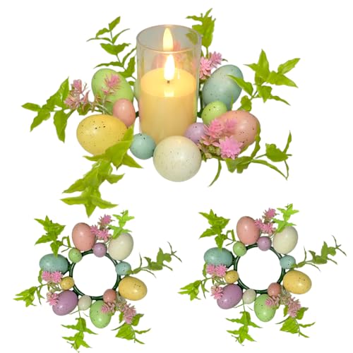 3-Pack Easter Egg Candle Rings - 9" Spring Mini Wreaths for Table Decor