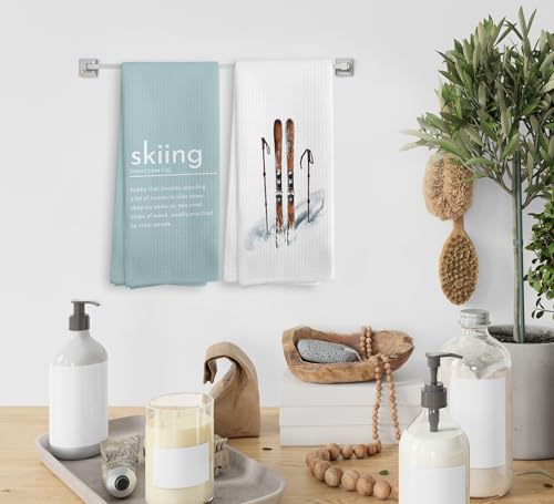 Winter Skiing Definition Towel Set of 2 – Skiing Gifts for Skiers, Teal 16x24in