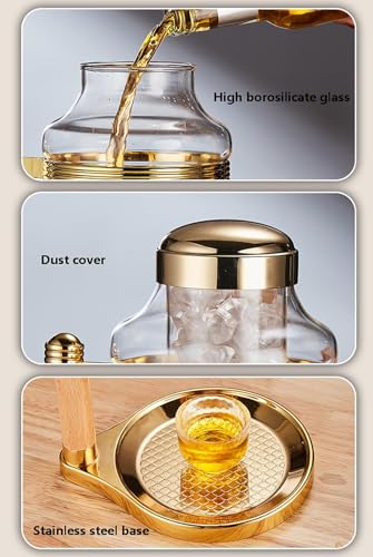 RODIETO Glass Whiskey Dispenser with Ice Chilled Inner Tank - Multi-Purpose Sake & Liquor Jug for Parties, Cold Hot Drinks, 750ml