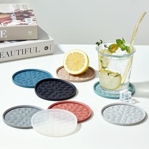 Silicone Drink Coasters Set of 4 - Non-Slip Diamond Pattern for Home & Office