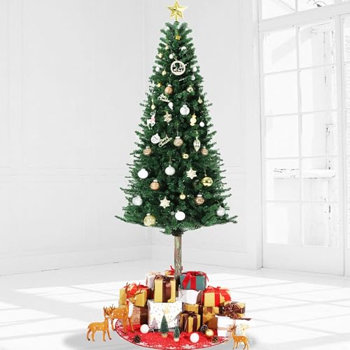 Garvee 7.5 ft Artificial Slim Christmas Tree with Warm White Lights & Metal Stand – Green, Easy Assembly, Holiday Decor for Home & Office