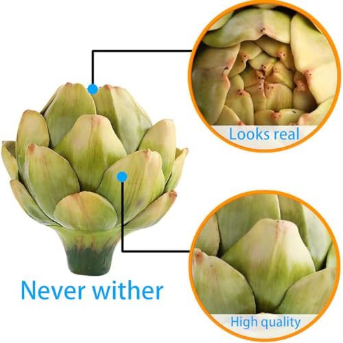 Large Artificial Artichoke Set - 3 Pack Realistic Fake Vegetables for Decor