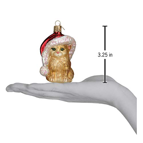 Handcrafted Glass Kitten in Santa Hat Christmas Tree Ornament