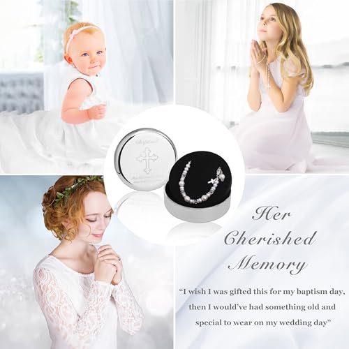 Sterling Silver & Cultured Pearl Baby Girl Baptism Bracelet with Keepsake Box