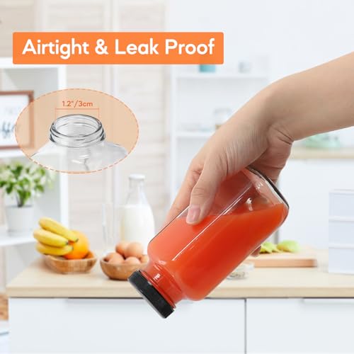 8oz Square Glass Juice Bottles with Leak-Proof Lids, 6-Pack Set