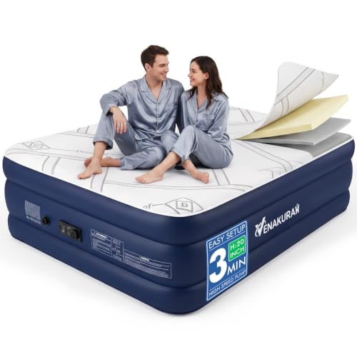 Queen Size Air Mattress with Built-in Pump & Foam Topper