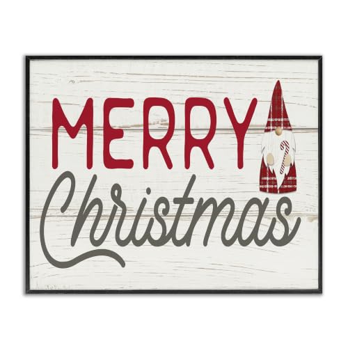 Merry Christmas Gnome Framed Wall Art 30x24 inches Black MDF Frame, USA Made