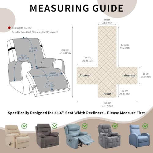 Waterproof Recliner Chair Cover 23.6" with Non-Slip Design & Pockets