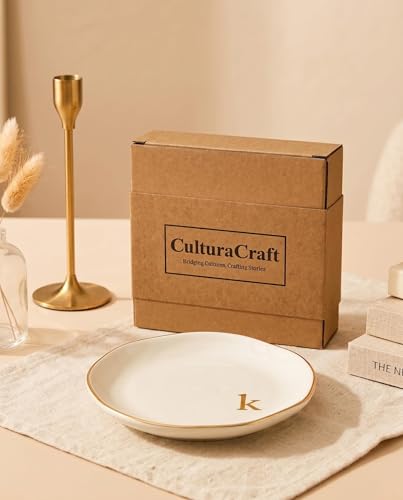 Personalized Ceramic Jewelry Dish with Gold Initial - Ring & Earring Tray - Variation S