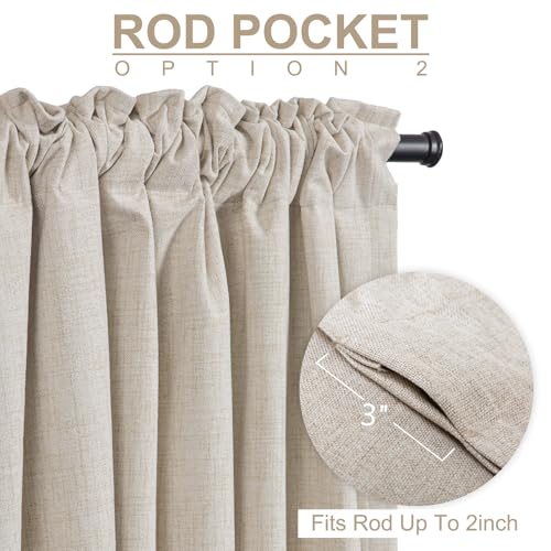 Linen Textured Total Blackout Curtains 84 Inches Long Cream 2 Panels