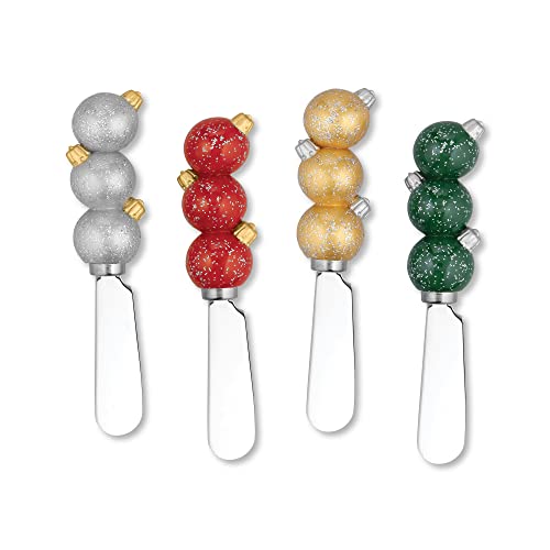 UPware Christmas Ornament Cheese Spreaders Set of 4 - Hand-Painted Resin Handles, Stainless Steel Blades, Holiday Decor