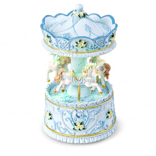Rotating Carousel Music Box with Light, Vintage Wind-Up Merry-Go-Round