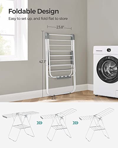 Foldable Clothes Drying Rack with Height-Adjustable Wings and Sock Clips