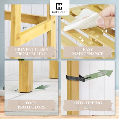 4-Tier Bamboo Ladder Shelf, Freestanding Storage Rack and Plant Stand