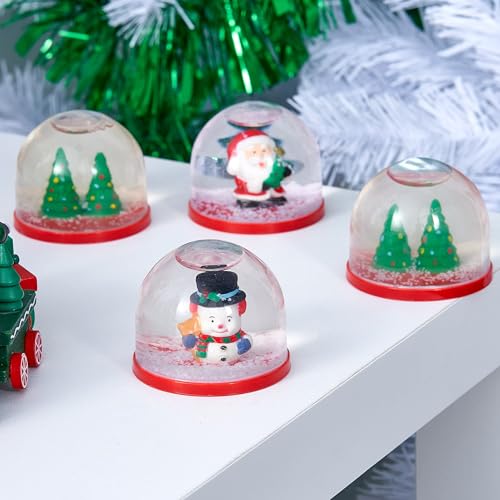 Mini Christmas Snow Globes Set - 4 Assorted Holiday Decorations & Gifts, 2 Inch - Santa, Snowman, Tree & Teddy Bear Variations