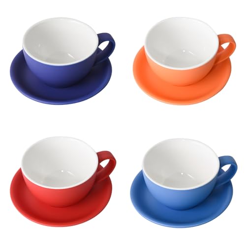 Yundu 10oz Matte Dark Ceramic Latte Cup & Saucer Set - Pack of 4