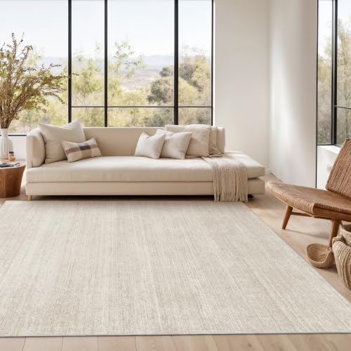 Washable Area Rug 5x7 Non-Slip Low-Pile Beige Carpet for Living Room