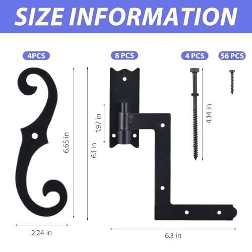 Heavy Duty Shutter Hinges and S-Holdback Hooks Kit, 2-Set Black Iron Hardware