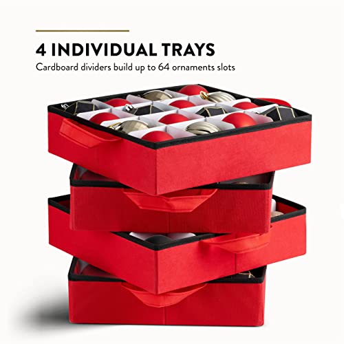 Christmas Ornament Storage Box for 64 Ornaments with Adjustable Trays
