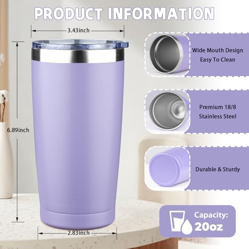 20 oz Stainless Steel Insulated Tumbler with Lid and Straw, Light Purple