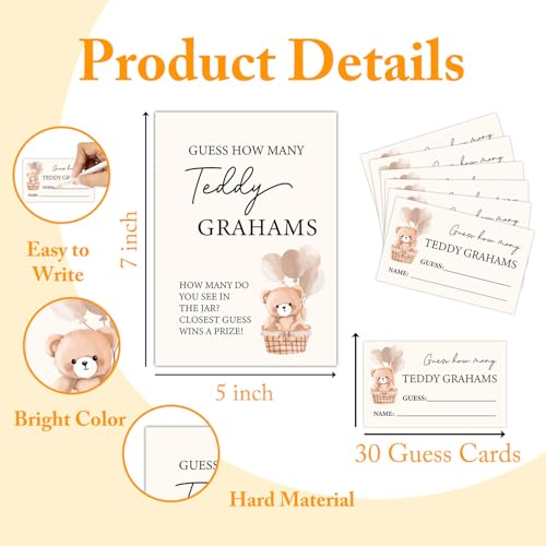 Teddy Bear Baby Shower Guessing Game Set with Sign and 30 Cards