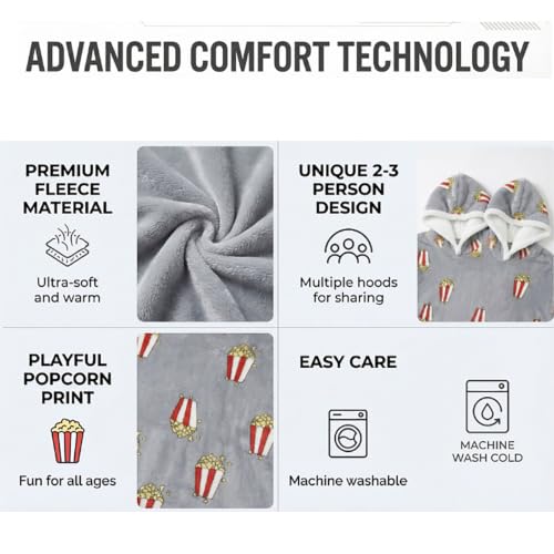 Gaorui Gray Two-Person Hooded Flannel Pajama Blanket Set