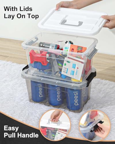 Clear Plastic Storage Bins with Lids 7-Quart 6-Pack Stackable Totes