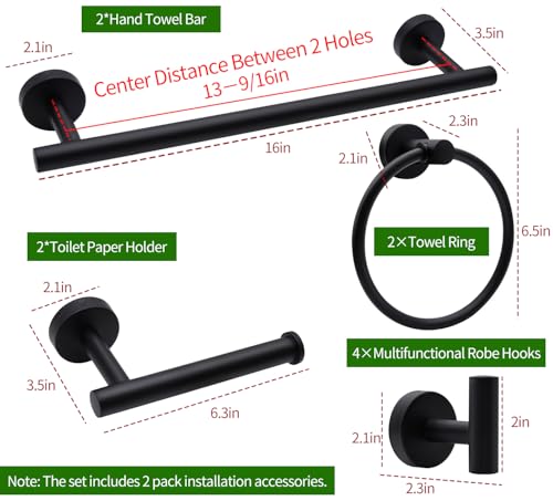 10-Piece Matte Black Bathroom Hardware Set, Stainless Steel Accessory Kit
