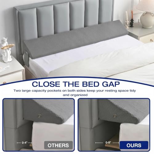 Twin Bed Wedge Pillow Gap Filler with Side Pocket Storage