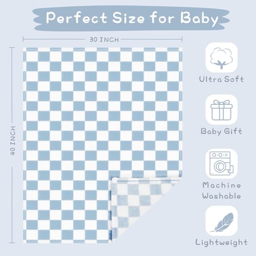 Yurhap Checkered Fleece Baby Blanket 30x40 Blue Soft Receiving Blanket