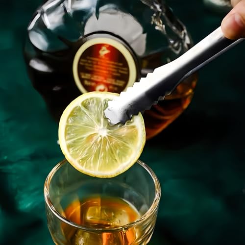 Stainless Steel Ice Tongs with Black Silicone Handles 6 Inch - Perfect for Ice, Fruits, and Serving