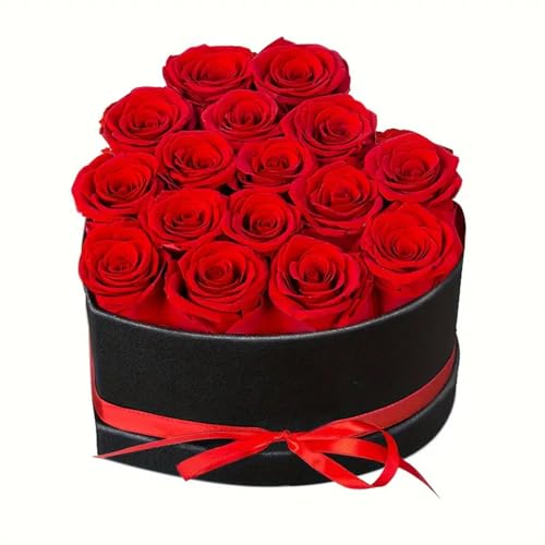 ENJOYPRO 16 Preserved Real Roses in Heart-Shaped Gift Box for Valentine's Day