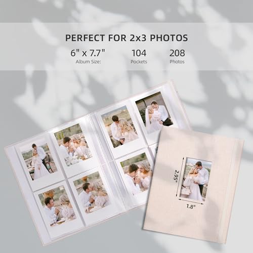2x3 Inch Mini Photo Album - 208 Pocket Archival Safe Memory Book, Beige