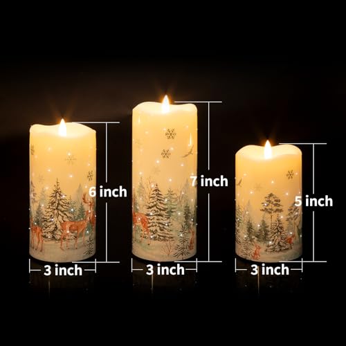 Eywamage Forest Deer Fiber Optic Christmas LED Candles with Remote & Timer