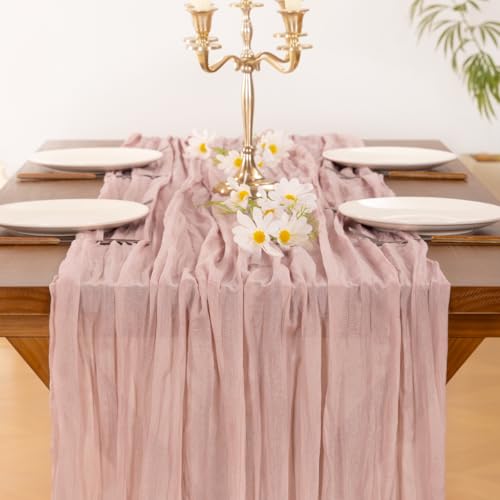 Socomi Dusty Pink 10ft Cheesecloth Table Runner for Wedding & Party Decor