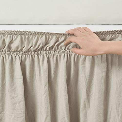 Ruched Ruffle Elastic Wrap Around Bed Skirt with 20-Inch Drop, Neutral Tan