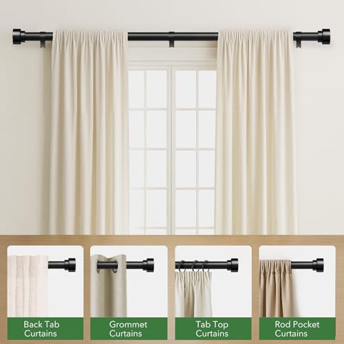 Adjustable Heavy Duty Black Curtain Rod 32 to 120 Inch, 1 Inch Diameter